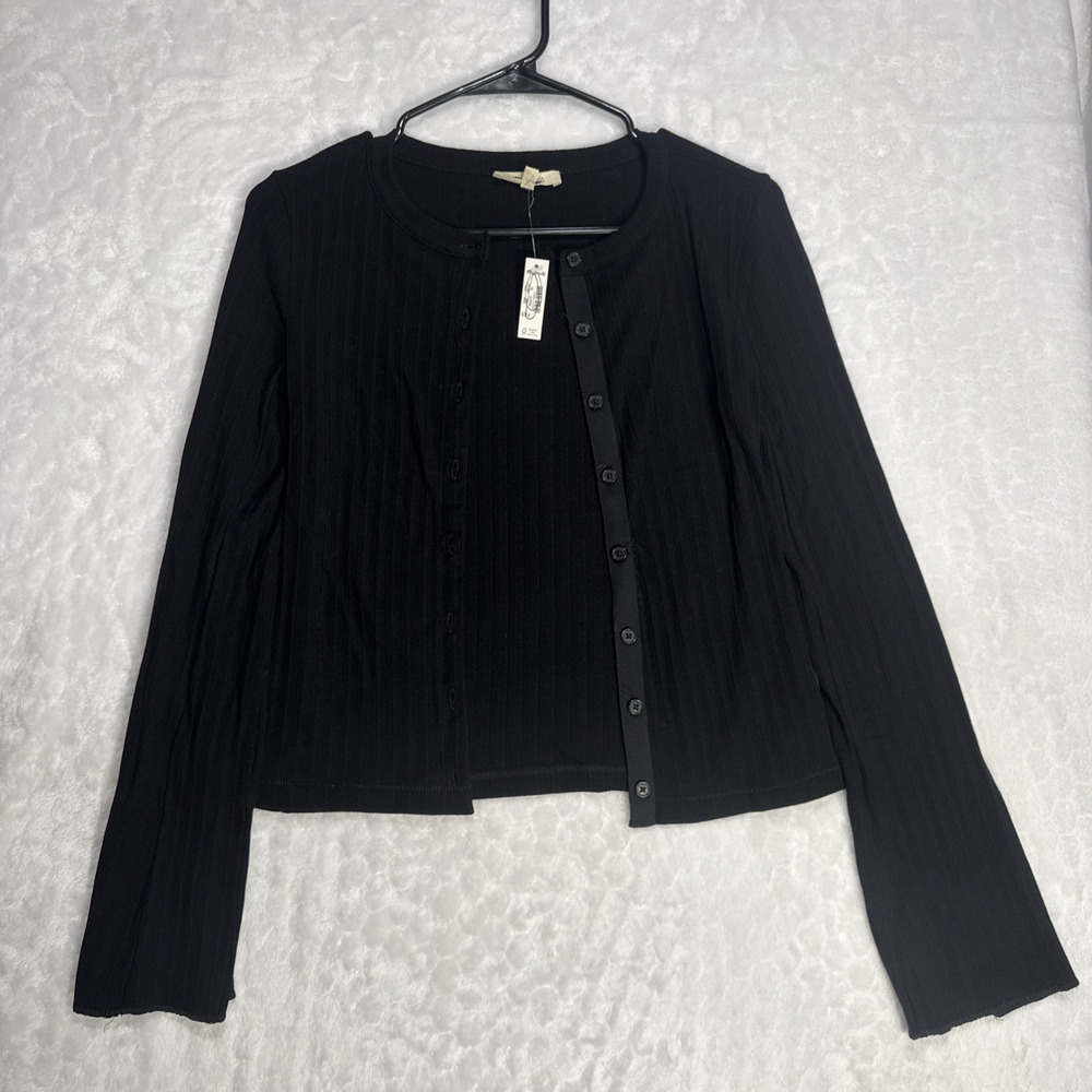 Madewell Flared-Sleeve Cardigan Sweater Black Button Up Crewneck Variegated XS